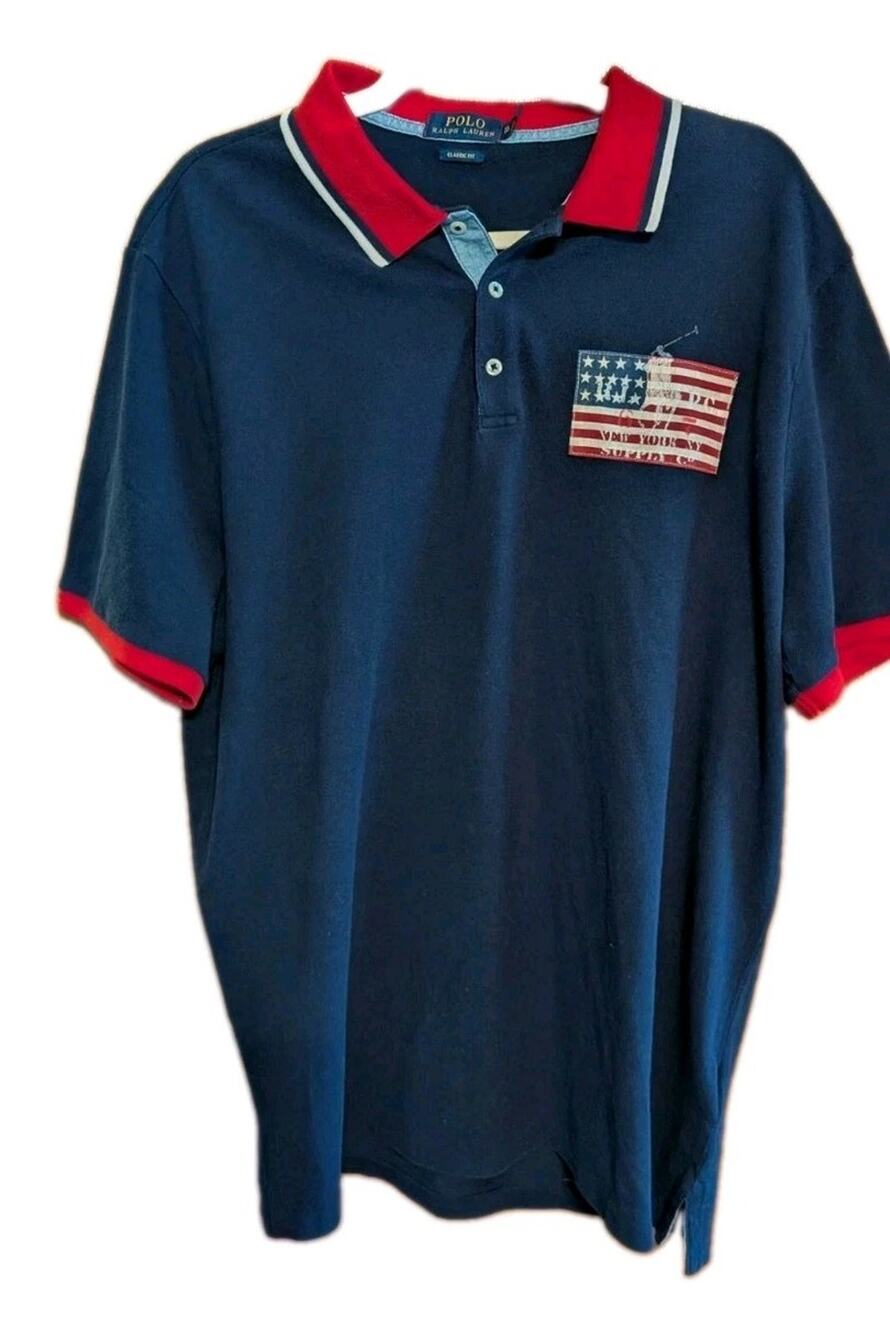 Polo Ralph Lauren AMERICANA Classic Fit Polo Shirt FLAG. Navy XL